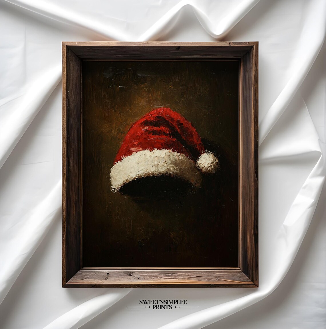 Vintage Red Santa Hat Still Life on Dark Background Christmas Poster - Image 2