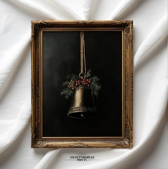 Vintage Christmas Bells Dark Festive Holiday Print Moody Christmas Wall Art Holiday Decor Instant 492