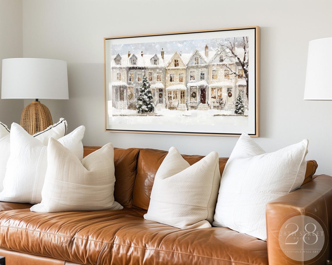 Frame Tv Art Christmas Village Houses Neutral Christmas Tv Art Tv Wallpaper Holiday Decor Winter Frame Tv Art 4k - Image 3