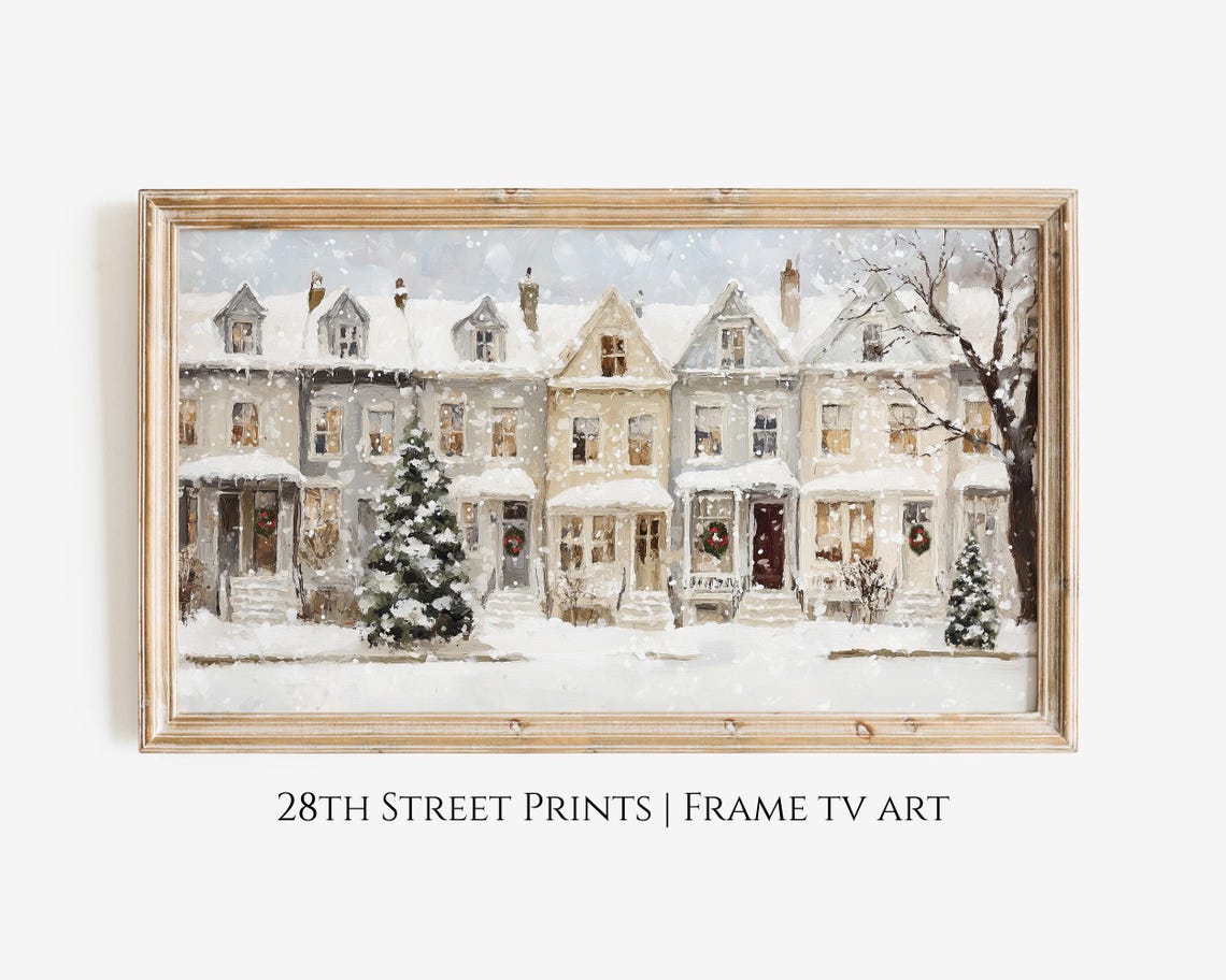 Frame Tv Art Christmas Village Houses Neutral Christmas Tv Art Tv Wallpaper Holiday Decor Winter Frame Tv Art 4k