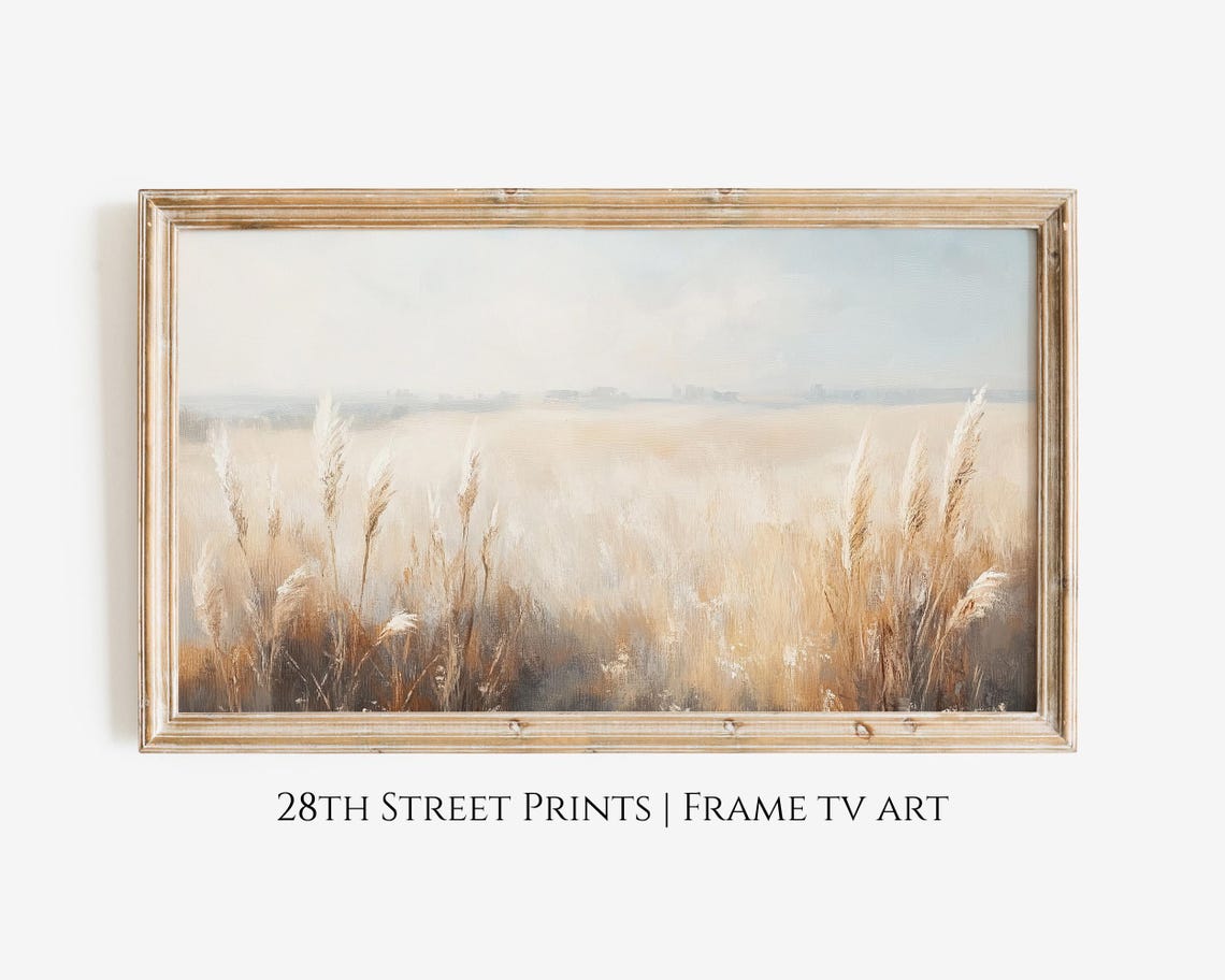 Golden Autumn Meadow Tall Wheat Grass Hazy Horizon Landscape Poster