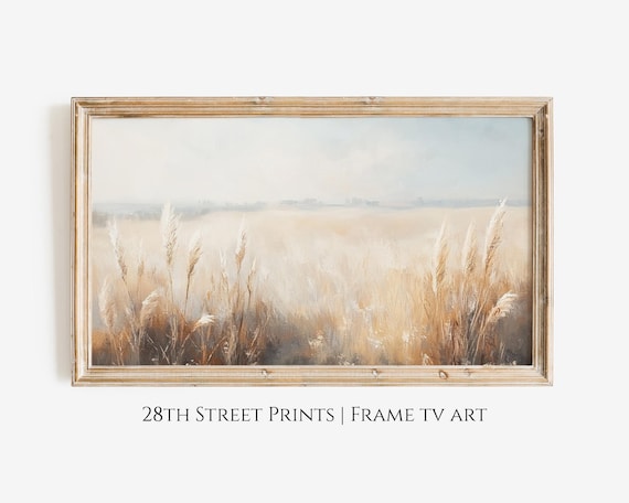 Golden Autumn Meadow Tall Wheat Grass Hazy Horizon Landscape Poster