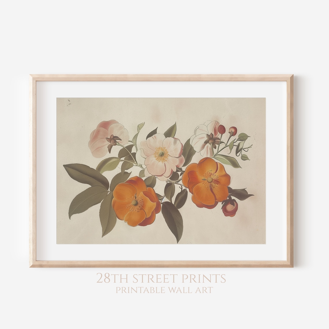 Vintage Orange Blossom Botanical Illustration Cream Floral Wall Art - Image 2