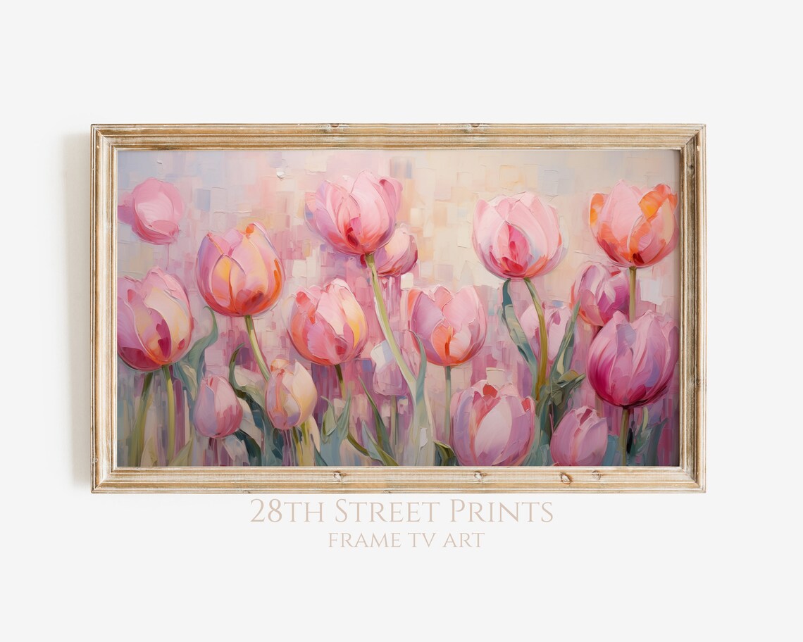 Spring Tulip Floral Art Print, Pink Blooms