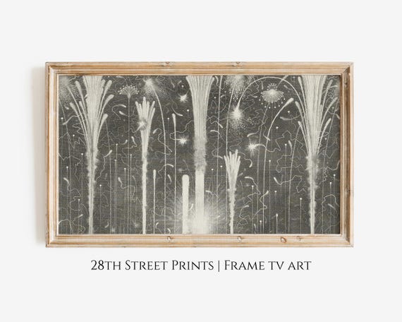 Frame Tv Art Vintage New Years Eve Fireworks Wall Art Neutral Holiday Black And White Farmhouse Frame Tv