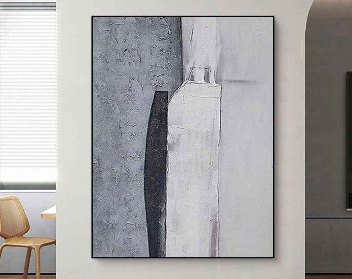 Gray Black White Vertical Column Abstract Modern Moody Art Poster