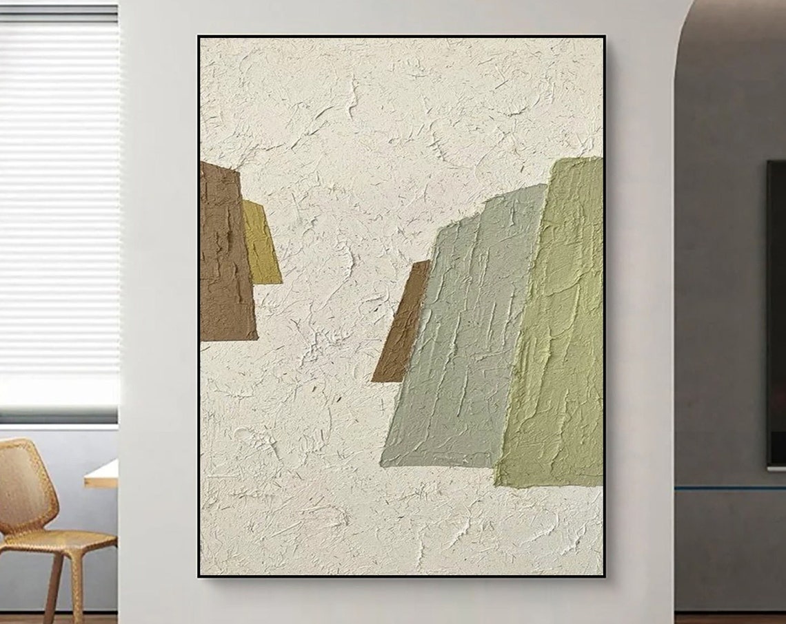 White Textured Wall Art Original Abstract Painting Wabi Sabi Wall Art White Wall Art Neutral Green Painting For Entrance Decor Painting