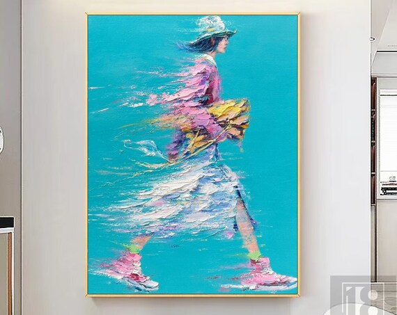 Colorful Woman Running With Hat Impressionist Figure Painting Poster