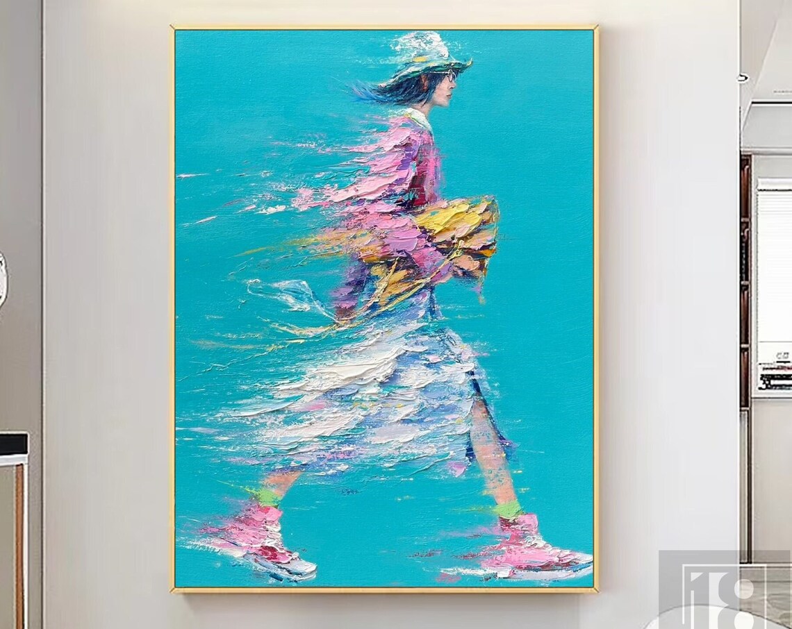 Colorful Woman Running With Hat Impressionist Figure Painting Poster