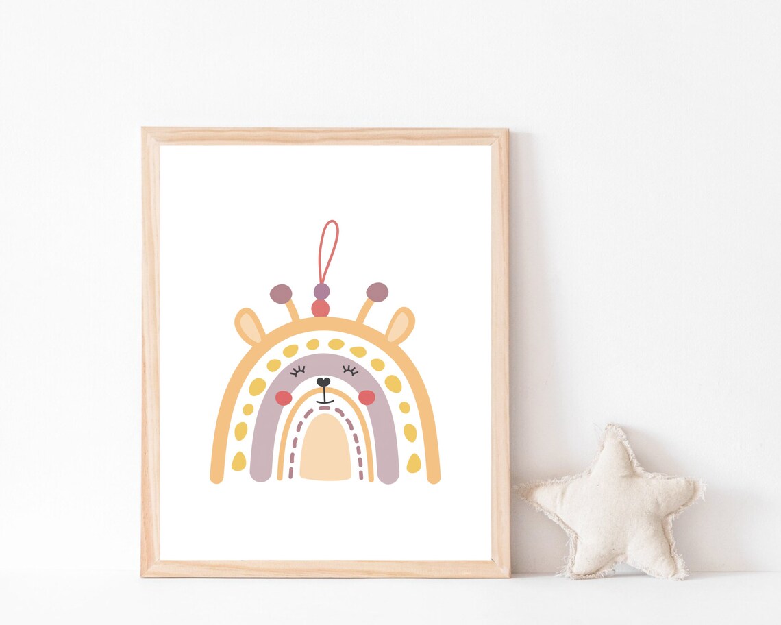 Boho Rainbow and Giraffe Nursery Wall Art Print - Image 2