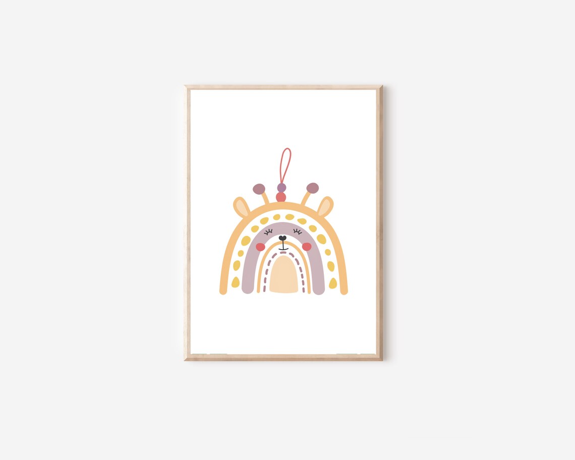 Boho Rainbow and Giraffe Nursery Wall Art Print - Image 4