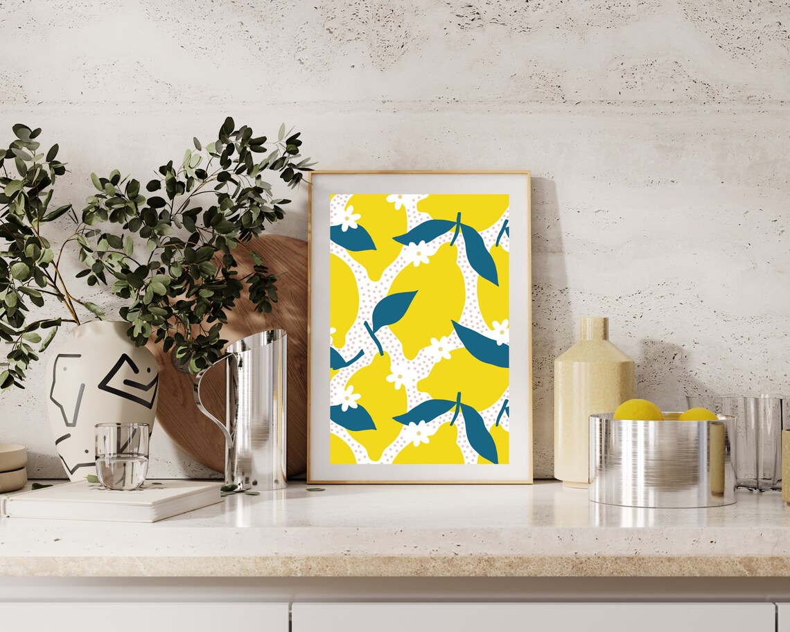 Mediterranean Lemon Fruit Art Print, Modern Kitchen - Image 2