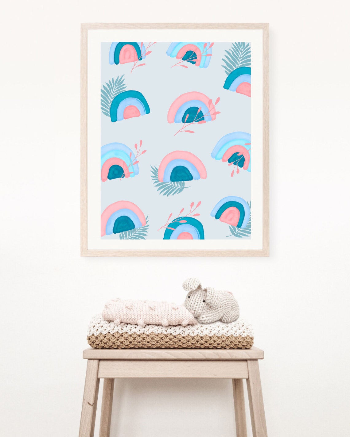 Boho Blue Watercolor Rainbow Nursery Art Print - Image 3