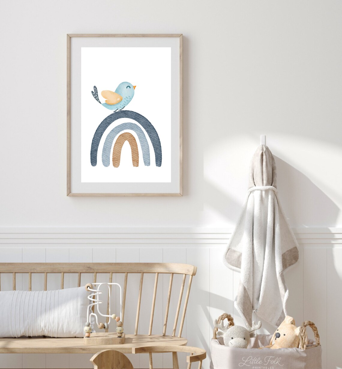 Cute Little Bird and Rainbow Nursery Art Print - Image 3