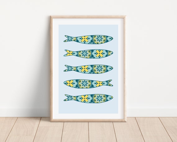 Portuguese Sardine Tile Print, Modern Kitchen Decor