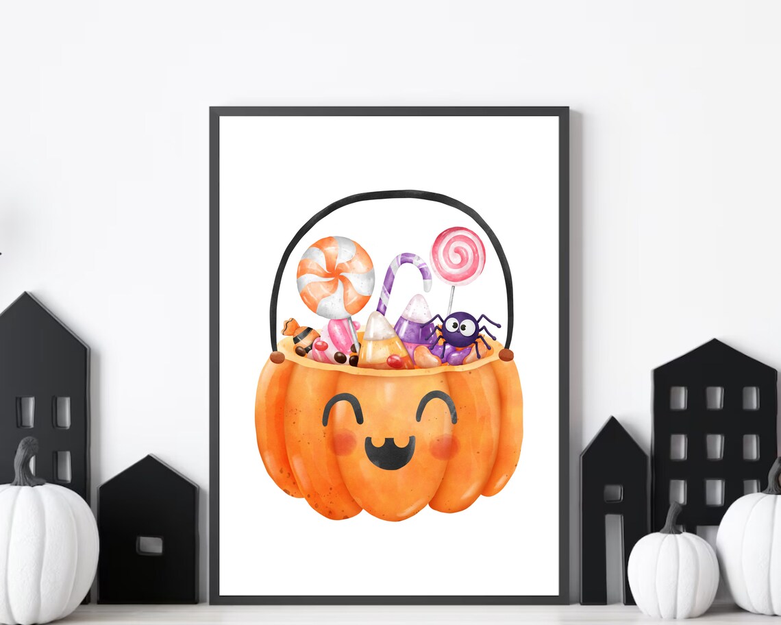 Cute Halloween Pumpkin Candy Basket Smiling Jack-O-Lantern Wall Art - Image 3