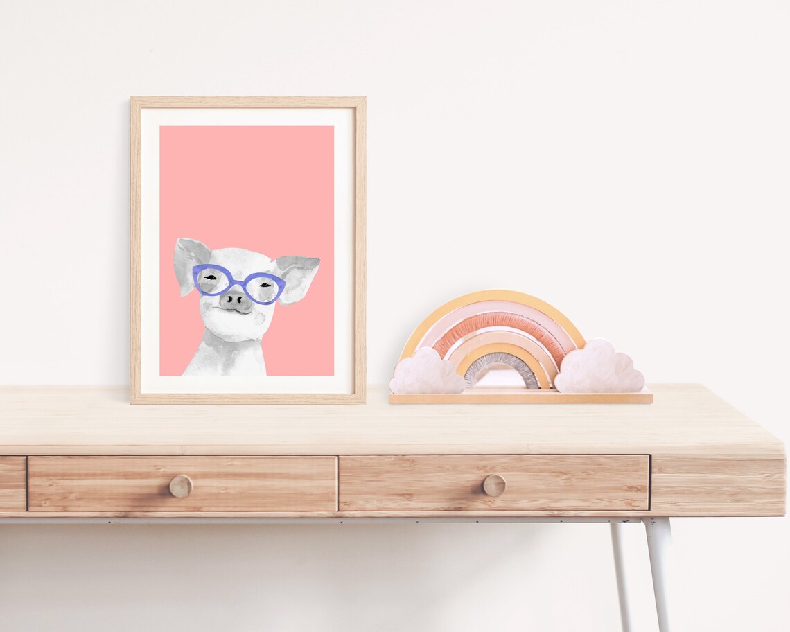 Pig With Glasses Funny Farm Animal Nursery Art Print - Image 4