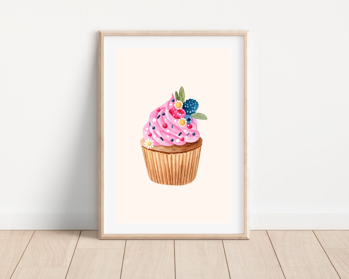 Watercolor Cupcake Art Print, Nursery Kitchen Decor - Image 3