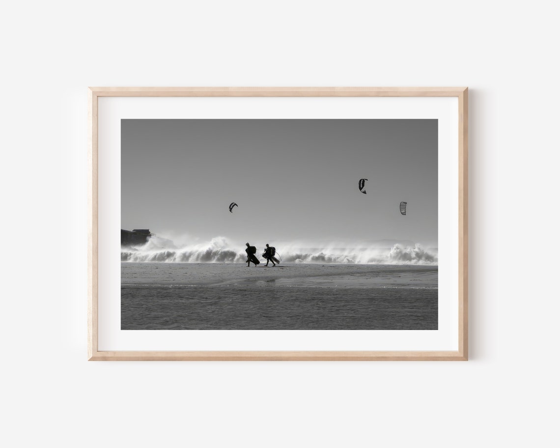 Black and White Kite Surfing Ocean Photography Print - Image 4