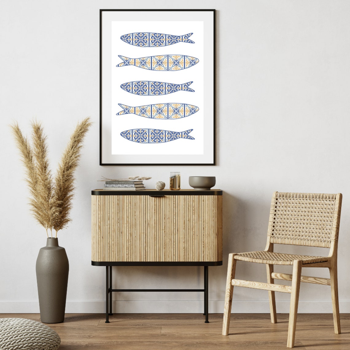 Boho Portuguese Sardine Art Print, Mediterranean Tile - Image 3