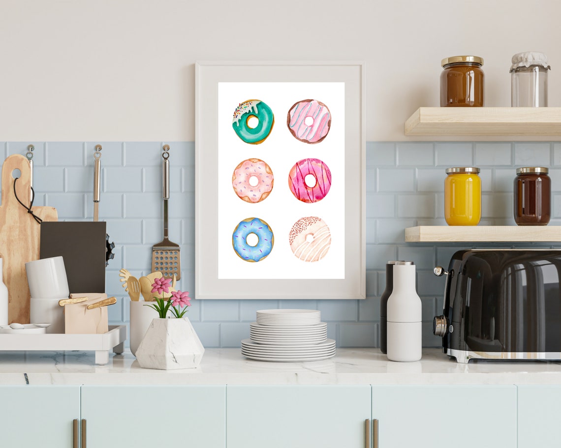 Watercolor Donut Art Print, Kitchen Baking Decor - Image 2