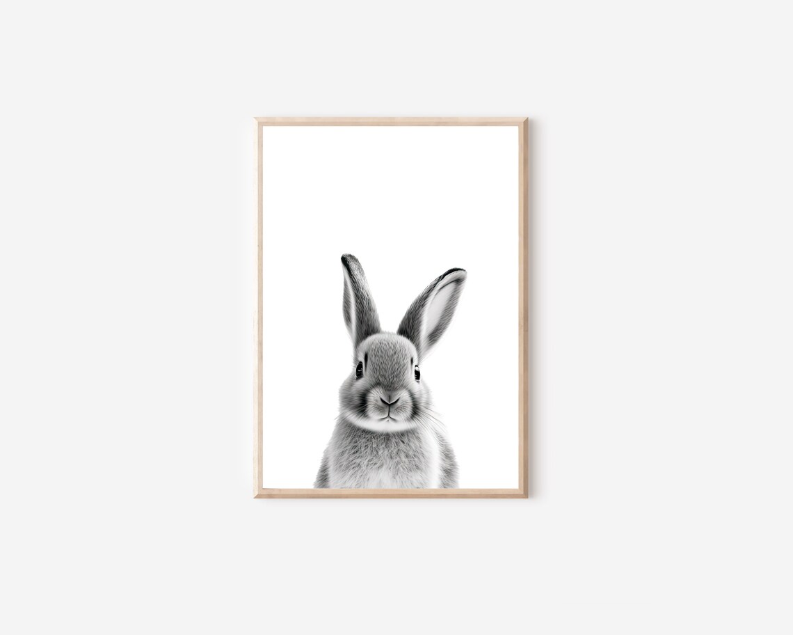 Realistic Black and White Bunny Nursery Art Print - Image 4