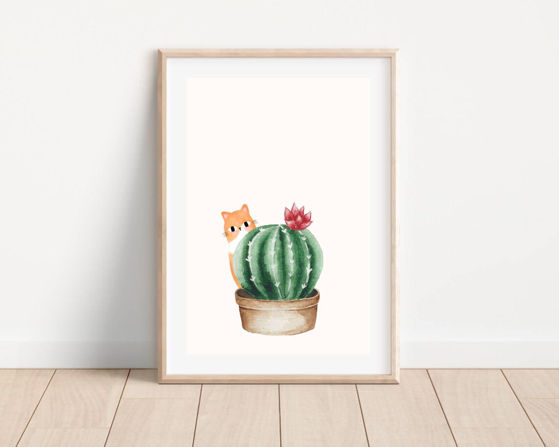 House Plant And Cat Print, Boho Cat Art Print