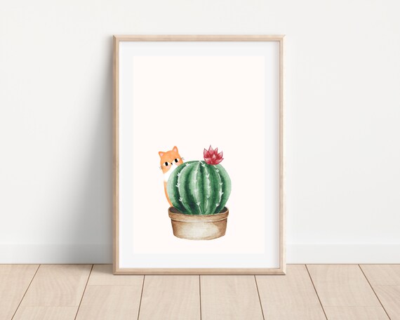 House Plant And Cat Print, Boho Cat Art Print