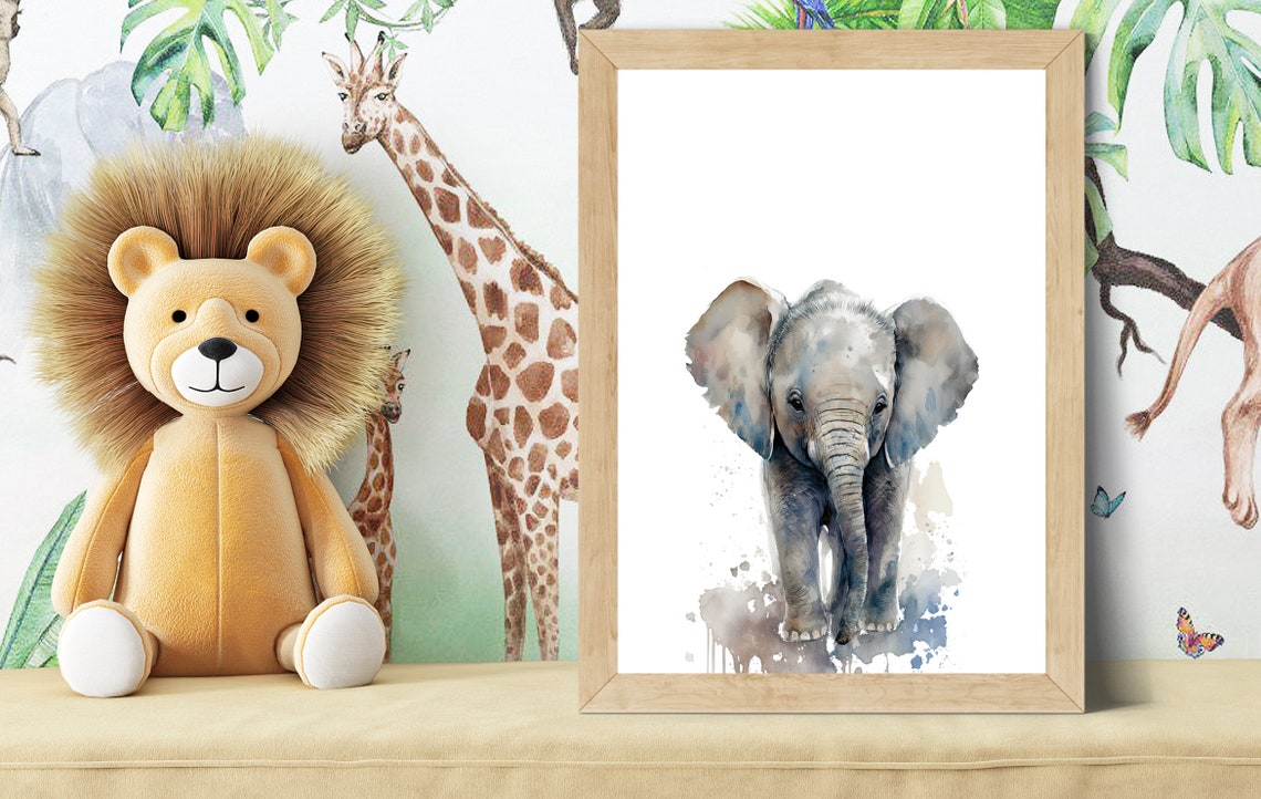 Elephant Animal Print For Nursery Baby Safari Animal Nursery Safari Animal Watercolor Wall Art Animal Nursery Wall Decor - Image 2