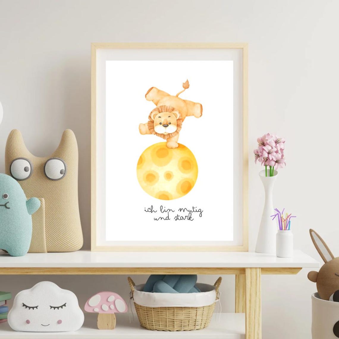 Playful Lion Cub Handstand 'Brave And Strong' Kids Room Poster