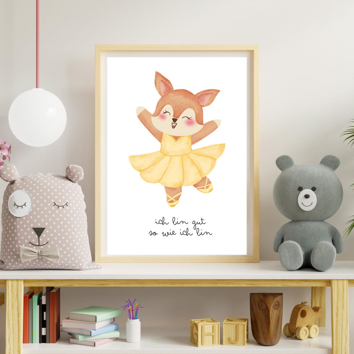 Deer Ballerina In Yellow Tutu 'I Am Enough' Girls Room Wall Poster