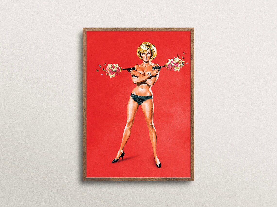 Bullets Wings Whimsical Surreal Art Print, Retro Floral - Image 3