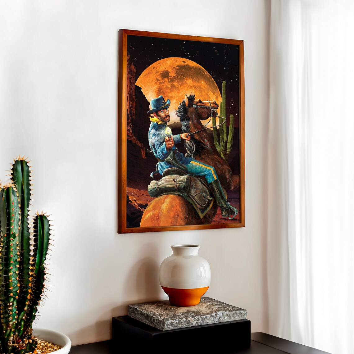 Space Cowboys Cowboy On Horse Giant Orange Moon Night Western Poster - Image 3