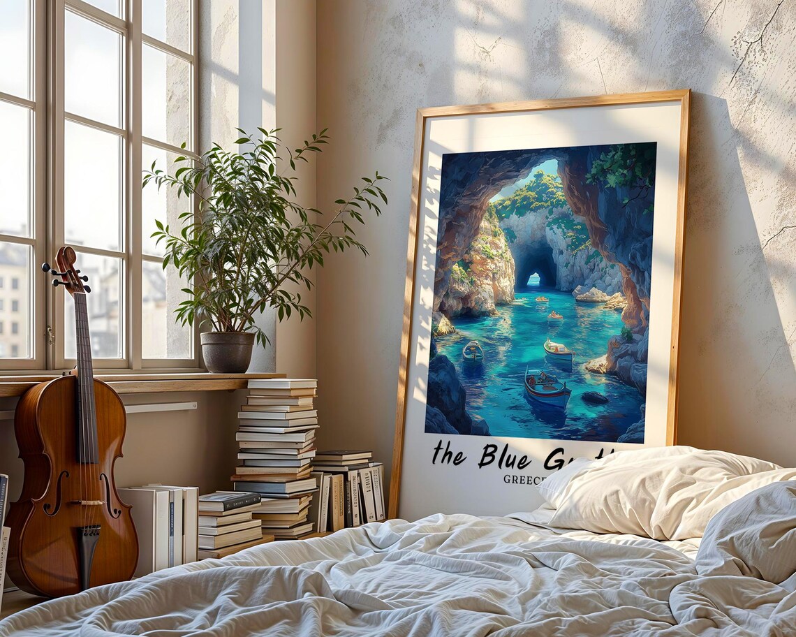 Blue Grotto Greece Travel Poster, Minimalist Europe - Image 3