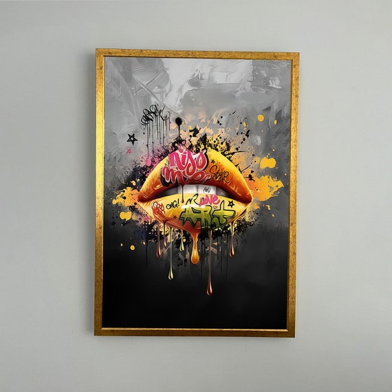 Graffiti Luxury Fashion Sexy Lips Wall Art Framed Prints Painting Picture For Living Room Framed Decoration