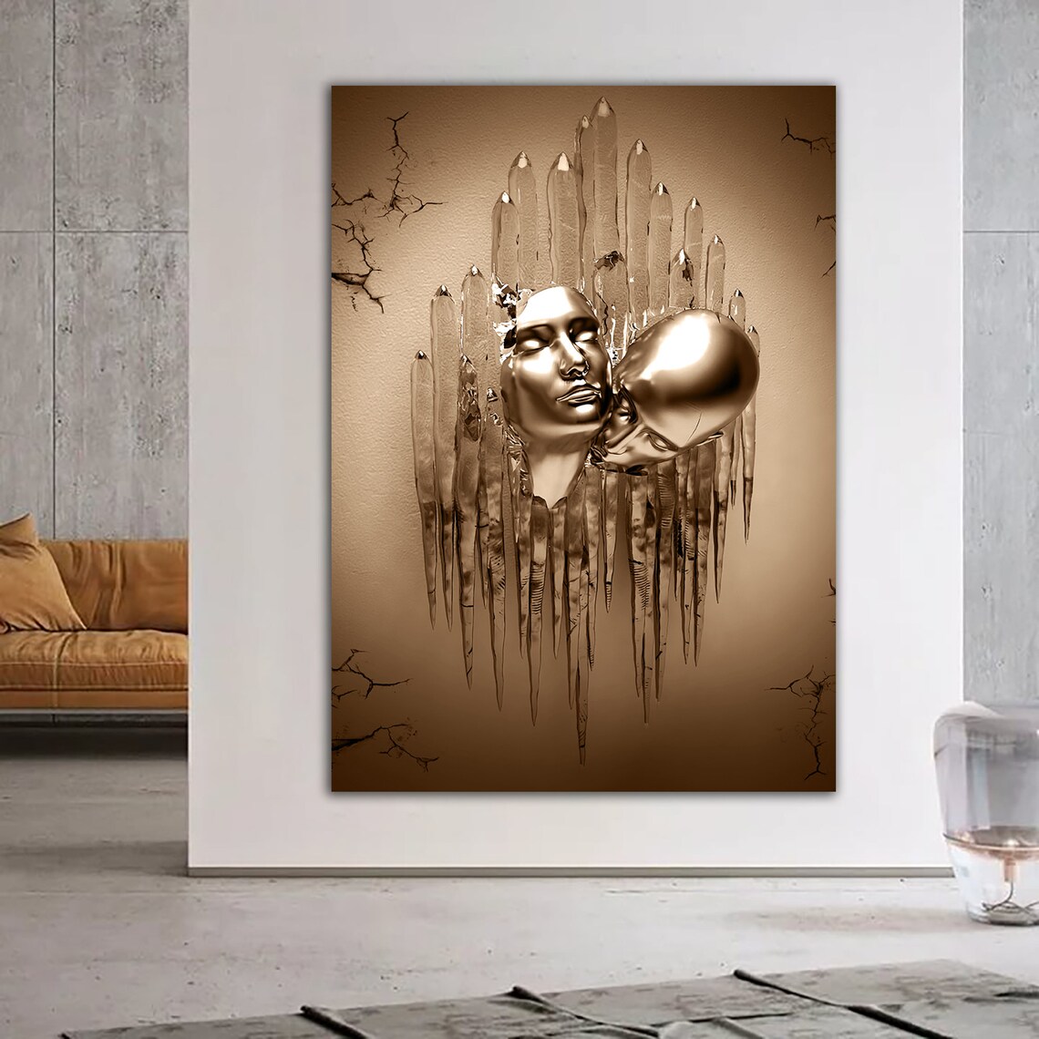 Kissing Love Couples, Bronze Glitter Wall Art Print