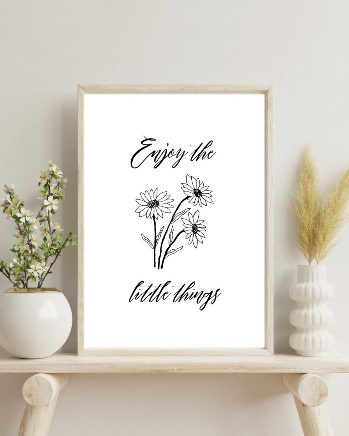 Enjoy the Little Things Daisy Line Art Handwritten Script Quote Poster - Image 2