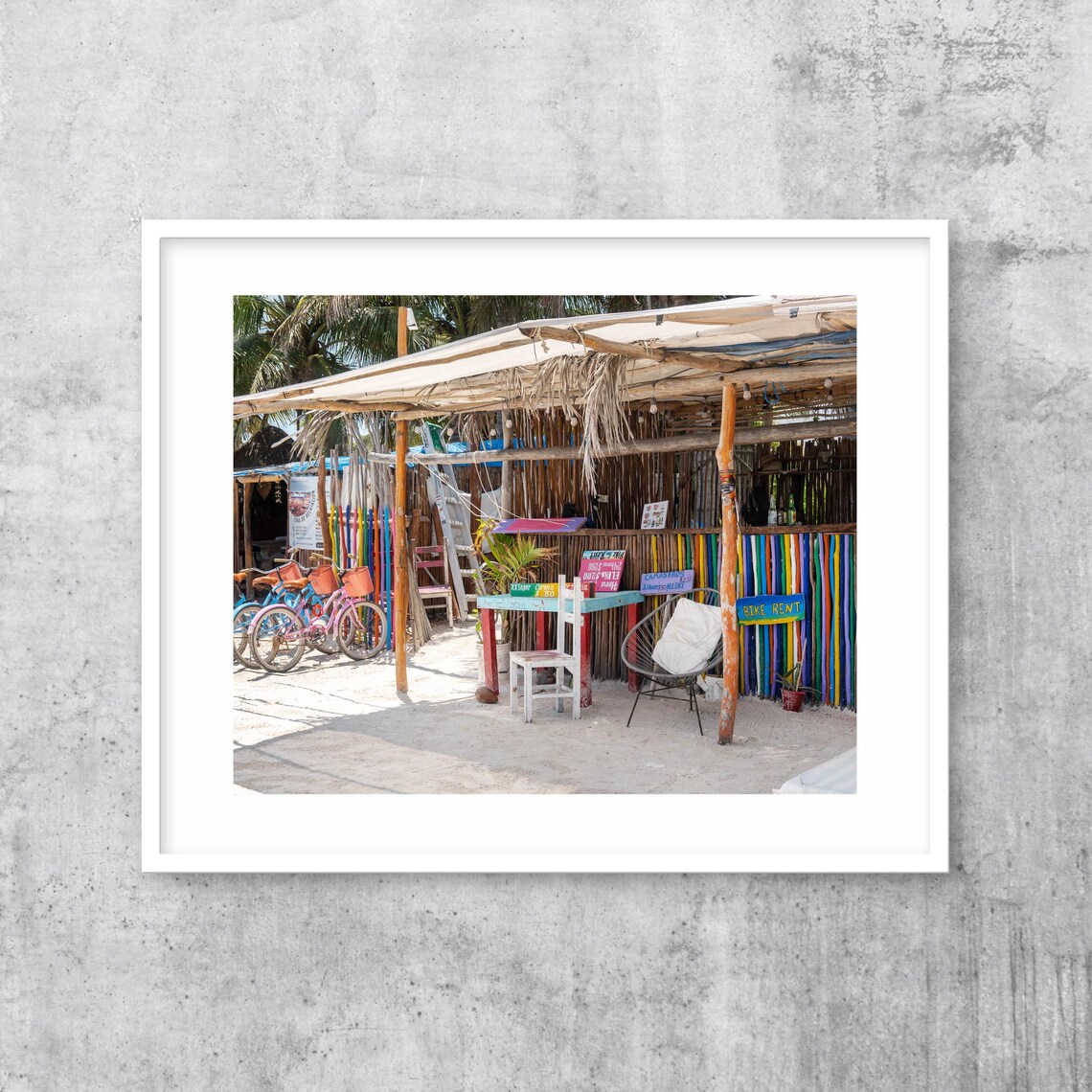 Colorful Beach Shack Bike Rent Rainbow Fence Tropical Photo Poster - Image 3