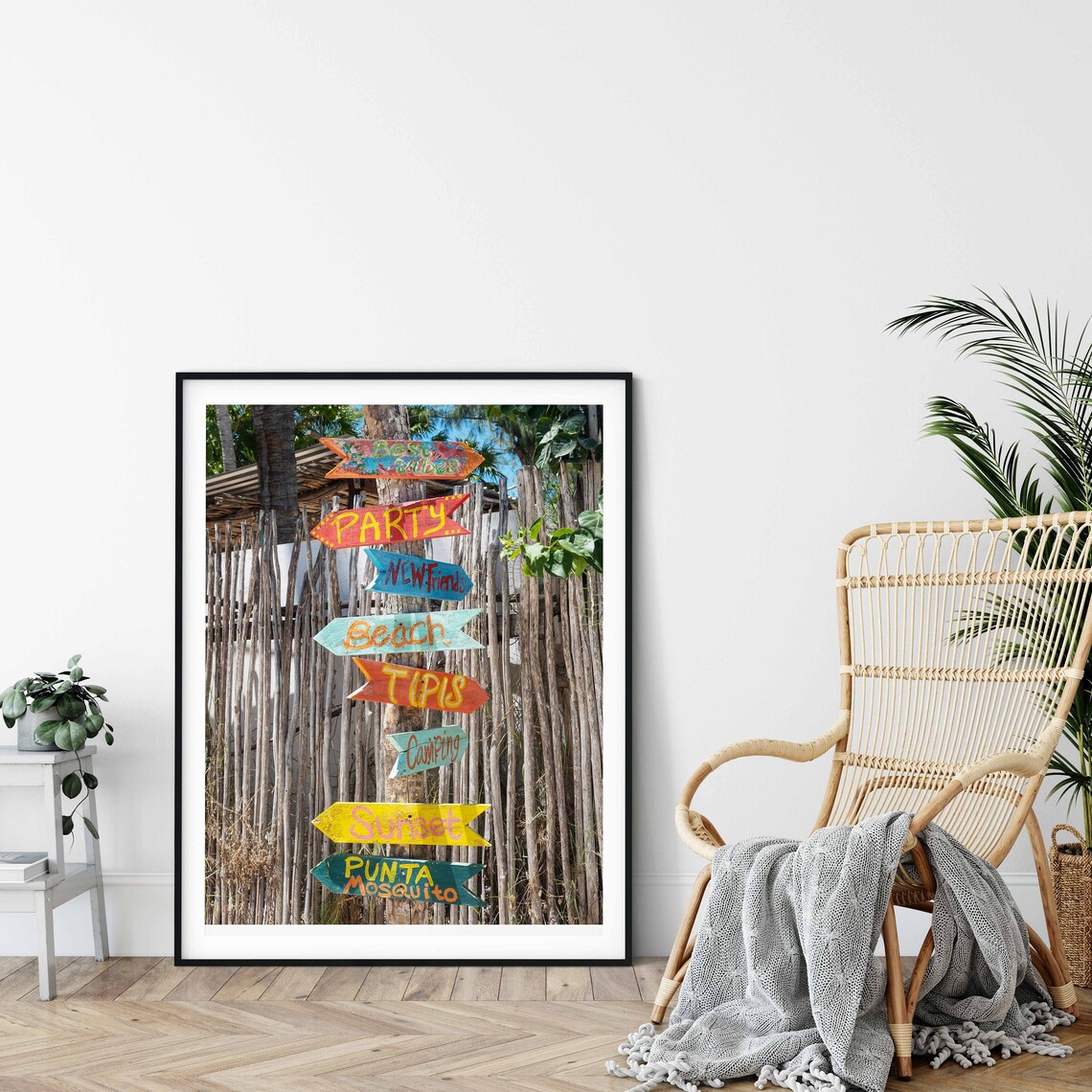 Colorful Hand Painted Wooden Direction Signs at a Beach Spot Poster - Image 3