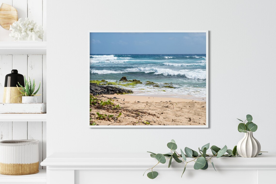 Ocean Waves Rolling on Sandy Beach Coastal Photography Poster - Image 3