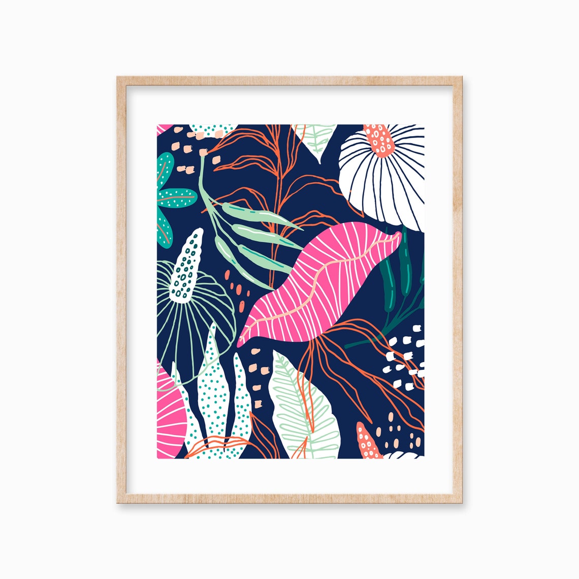 Tropical Leaf Pattern Navy Pink Anthurium Exotic Foliage Poster