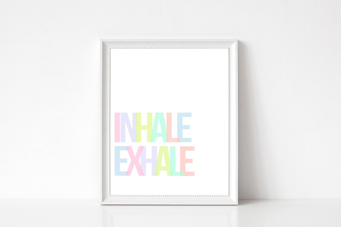 Inhale Exhale Rainbow Pastel Lettering Yoga Breath Quote Art Poster - Image 3