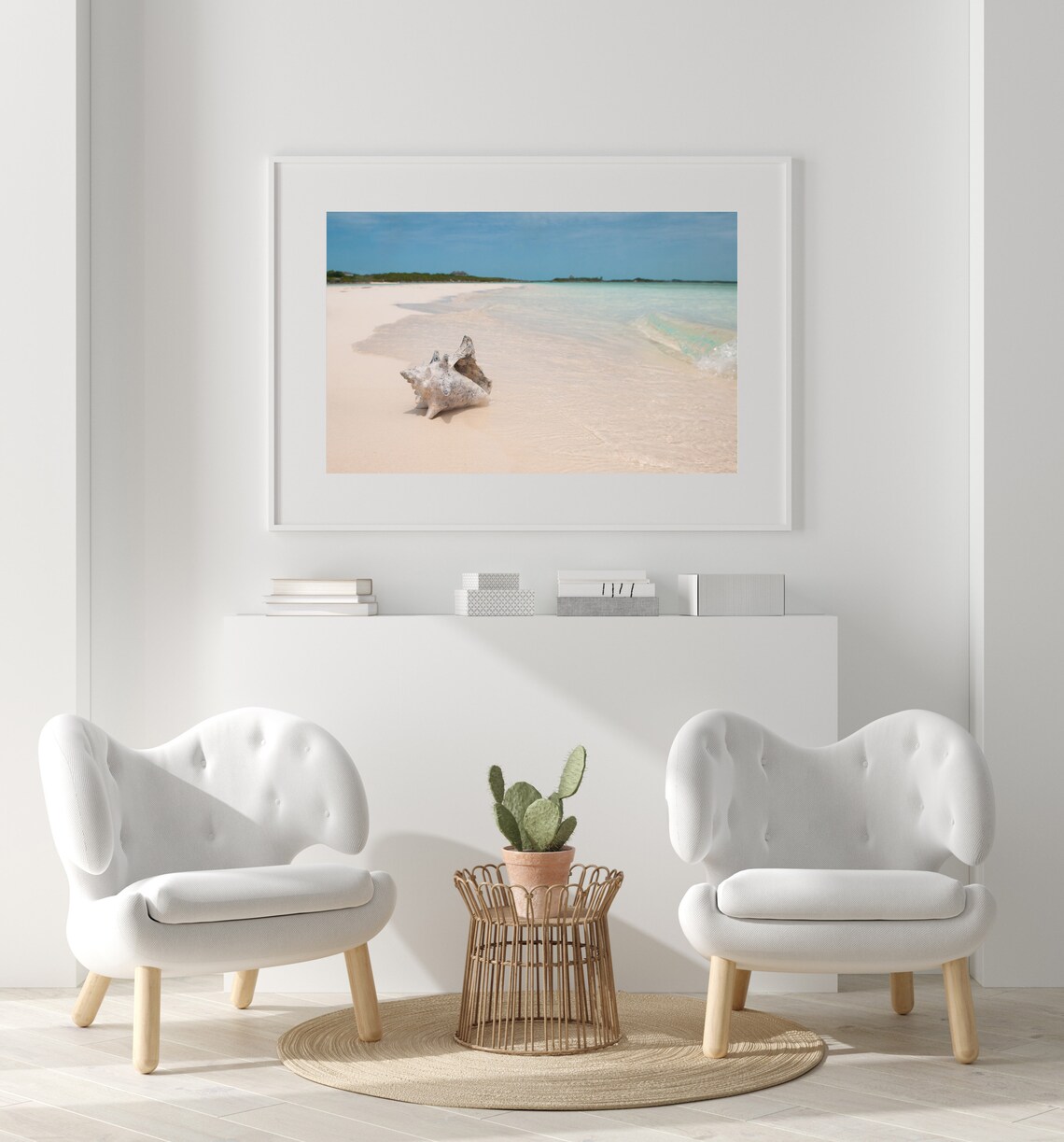 Conch Shell White Sand Beach Turquoise Water Coastal Photo Poster - Image 2