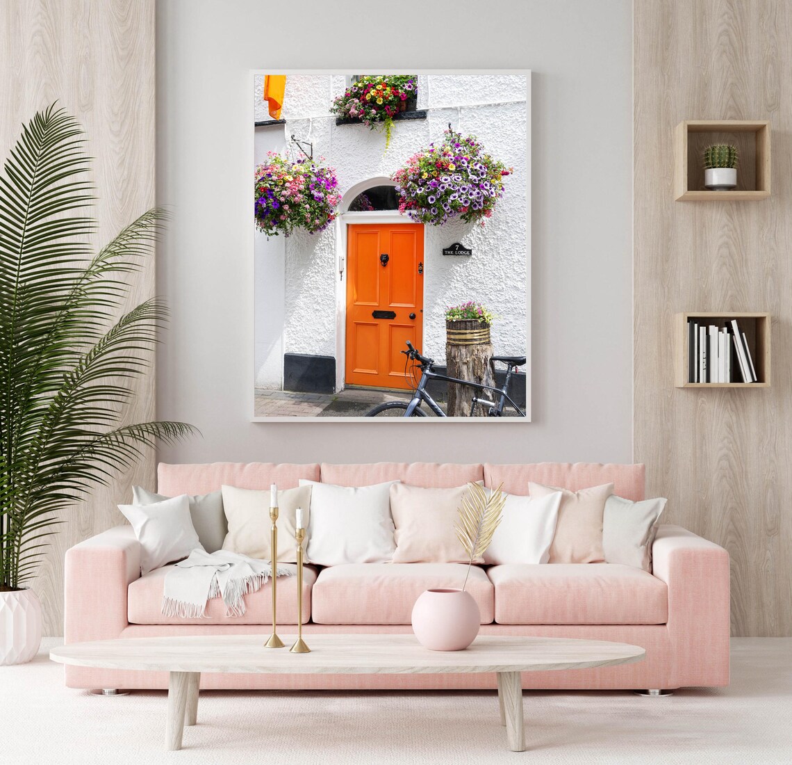 Orange Door Ireland Cottage Flower Baskets Bicycle Photography Poster - Image 3