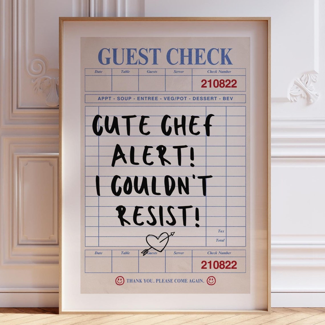 Cute Chef Alert Guest Check Print Trendy Wall Art Prints Kitchen Wall Art Retro Art Print Funky Decor Dining Room Poster Print