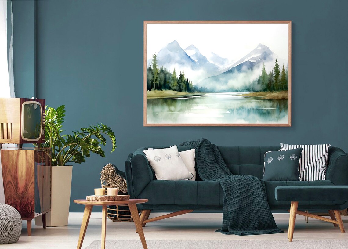 Mountain Watercolor Art Print, Minimalist Norway Landscape - Image 4
