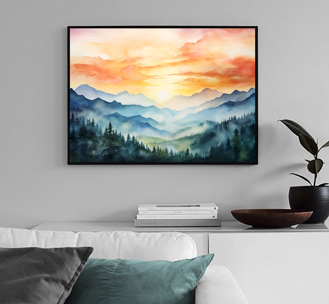 Mount Le Conte Sunrise Watercolor Art Print - Image 4
