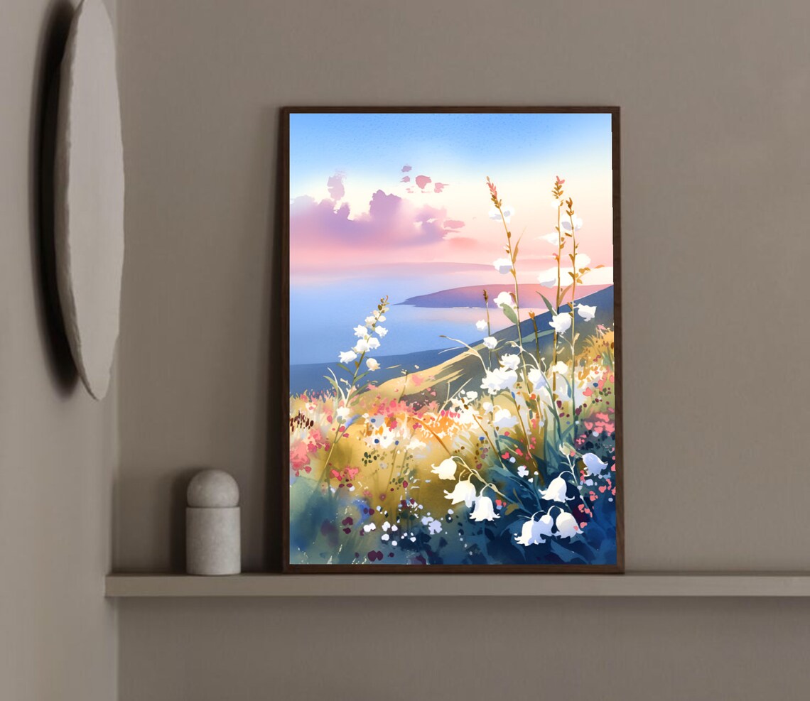 Wildflower Meadow Dusk Watercolor White Flower Field Art Poster - Image 3