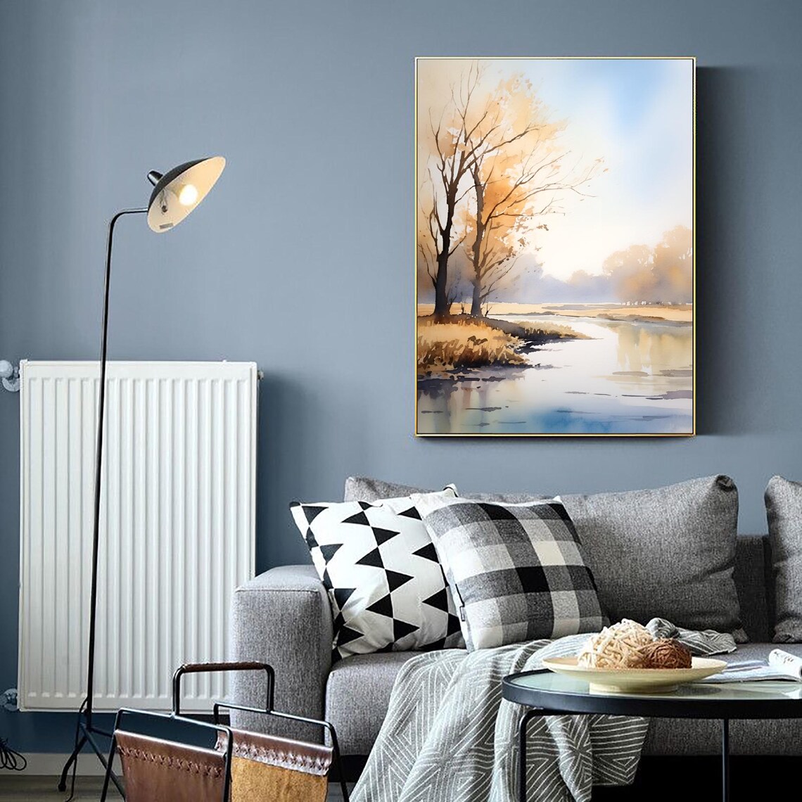 Iowa River Autumn Trees Calm River Morning Watercolor Poster - Image 4