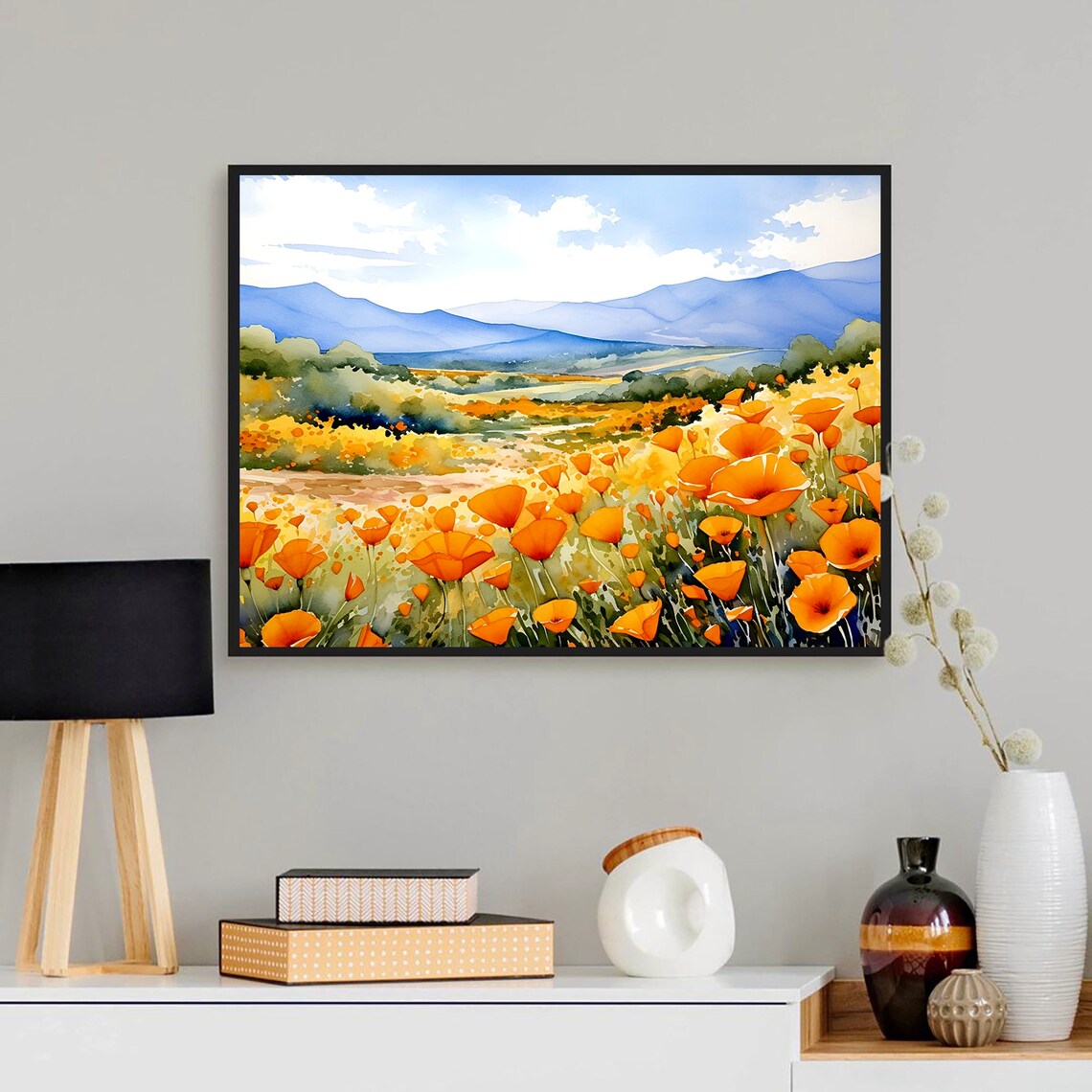 California Wildflower Poppy Watercolor Art Print - Image 3